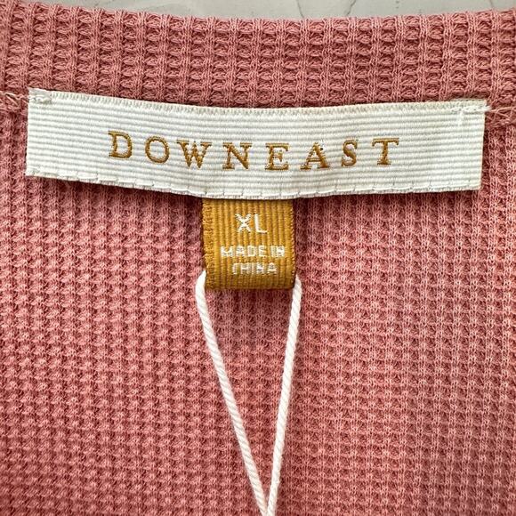 DOWNEAST Pink Waffle Knit Notch Neck Tee Cotton Blend Short Sleeve Top NWT | XL - Picture 5 of 8